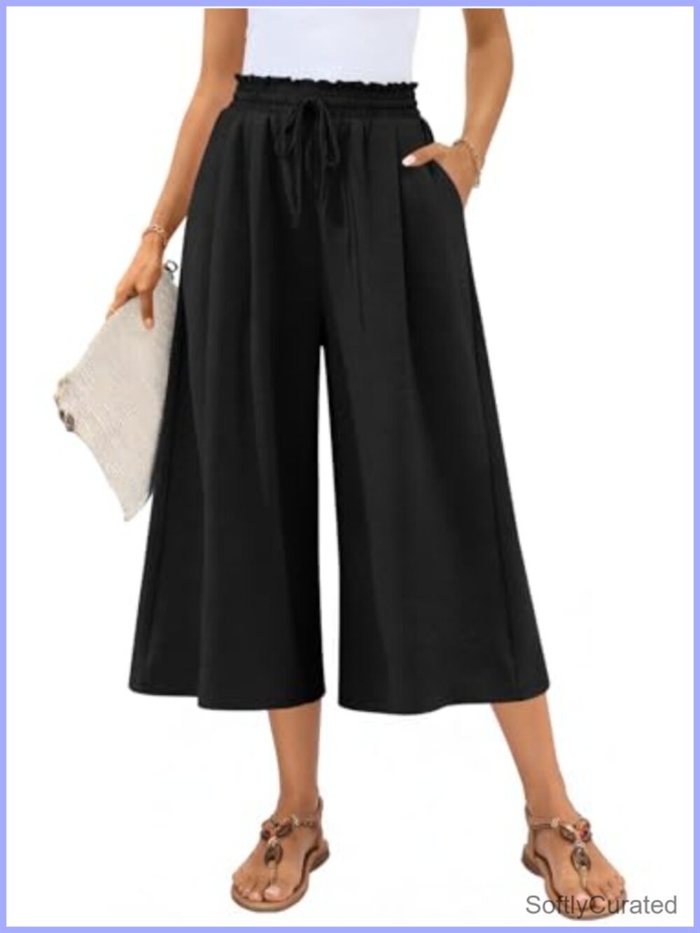 Wide Leg Capri Palazzo Pants High Waisted Gaucho with Pockets
